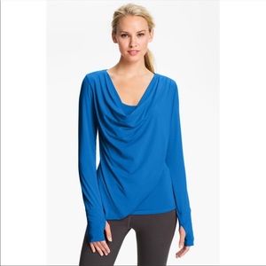 ALO Blue Small Drape Thumbholes Yoga Top